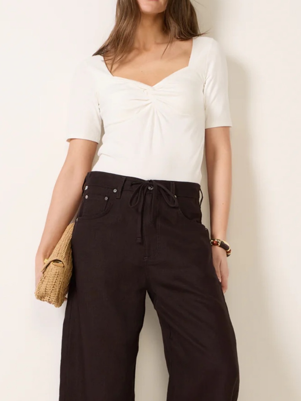 NWT Nation LA Cotton Lana Twisted Top In Cream Ivory Size Large